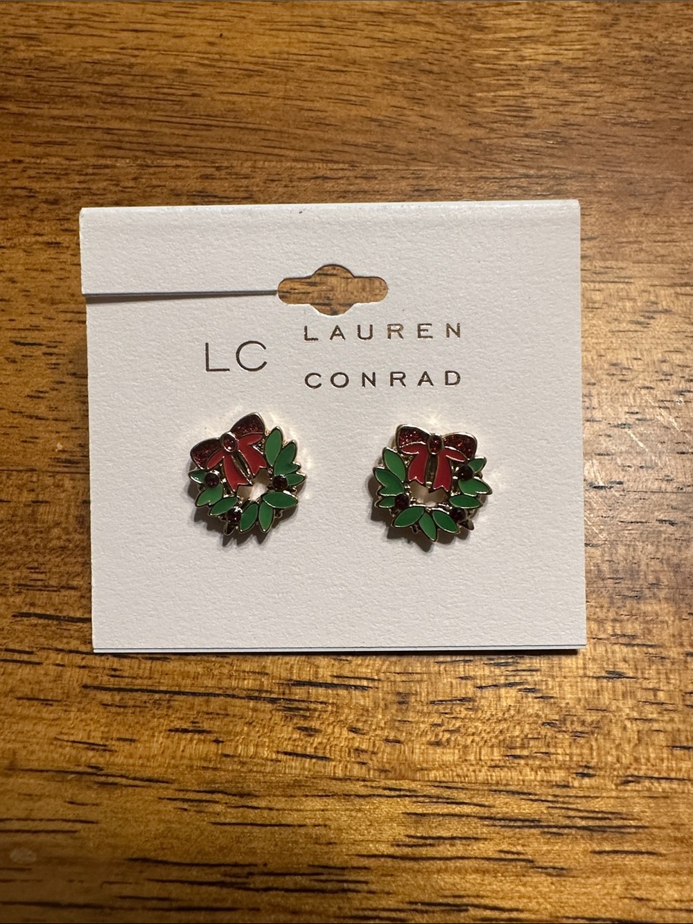 LC Lauren Conrad Red and Green Holiday Wreath Stud Earrings